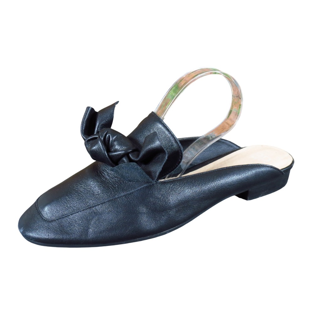 BP. Bow Mule Women Shoe Size 8.5 Dressy Work Wear Black Genuine Leather Flat